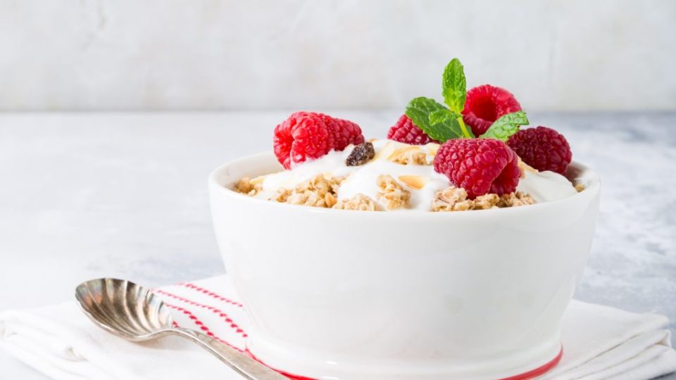 Healthy breakfast with granola and berries